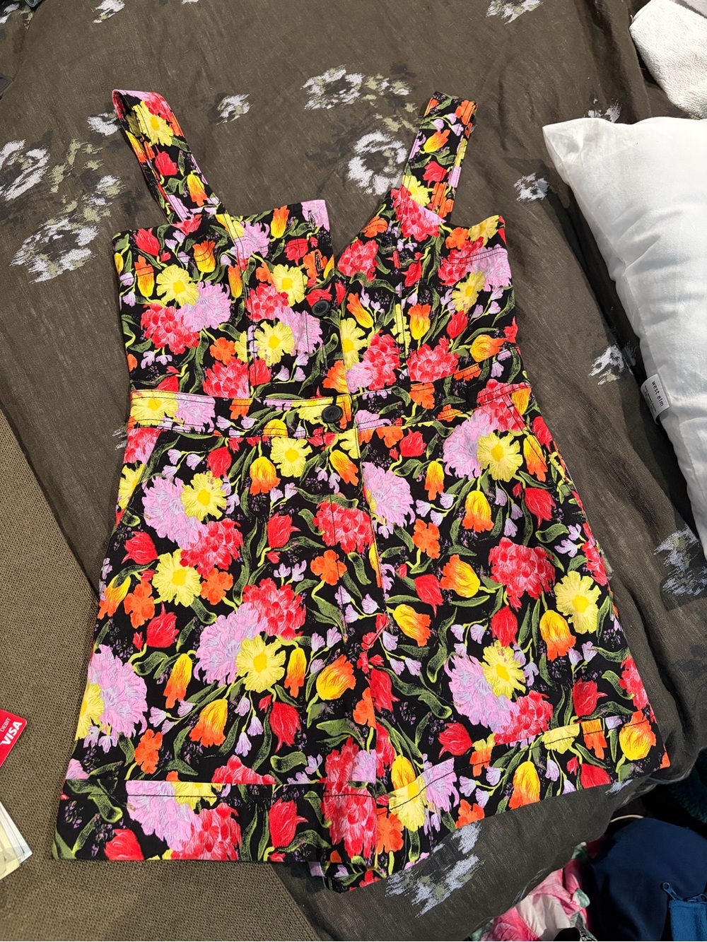 Maeve Black Floral Romper with Red, Yellow & Pink Blooms - Picture 2 of 3